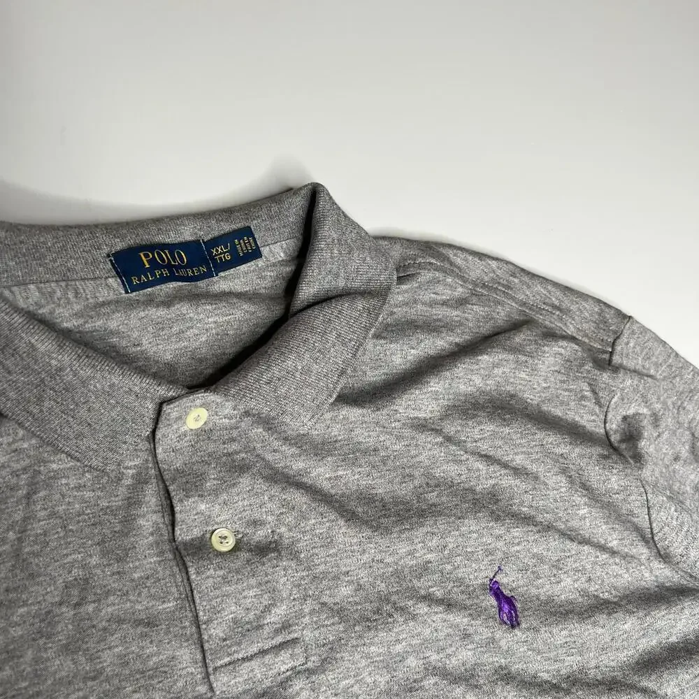 Polo Ralph Lauren Men’s Long Sleeve Polo Shirt Gray‎ Size XXL Purple Pony Cotton